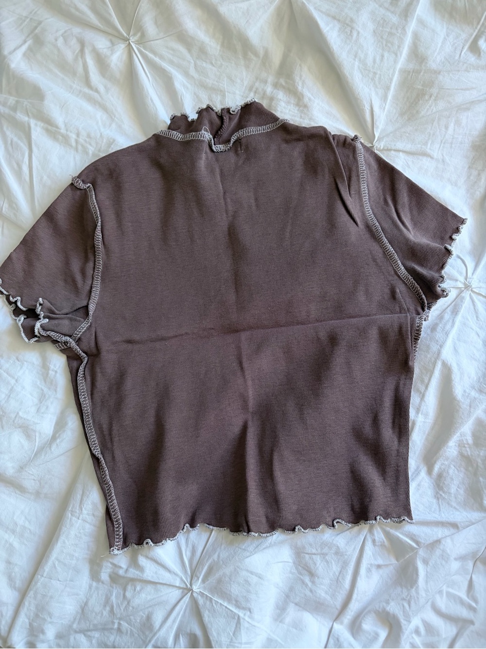 RSQ Chocolate Brown Lettuce-Edge Mock Neck Tee - Picture 2 of 3